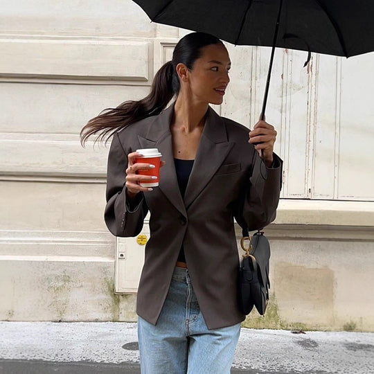 Damen elegante Blazerjacke im minimalistischen Design mit praktischen Taschen R&B