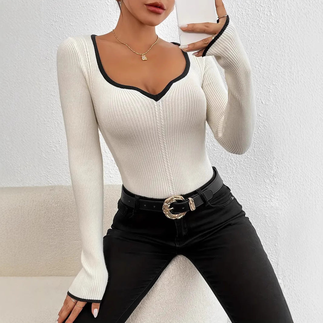 Damen Langarm-Body mit V-Ausschnitt und strukturiertem Design R&B
