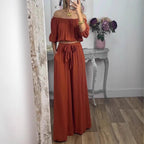 Damen Off-Shoulder Set mit weitem Hosen und taillierbarem Oberteil R&B