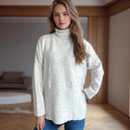 Damen Pullover mit hohem Kragen und asymmetrischem Saum R&B