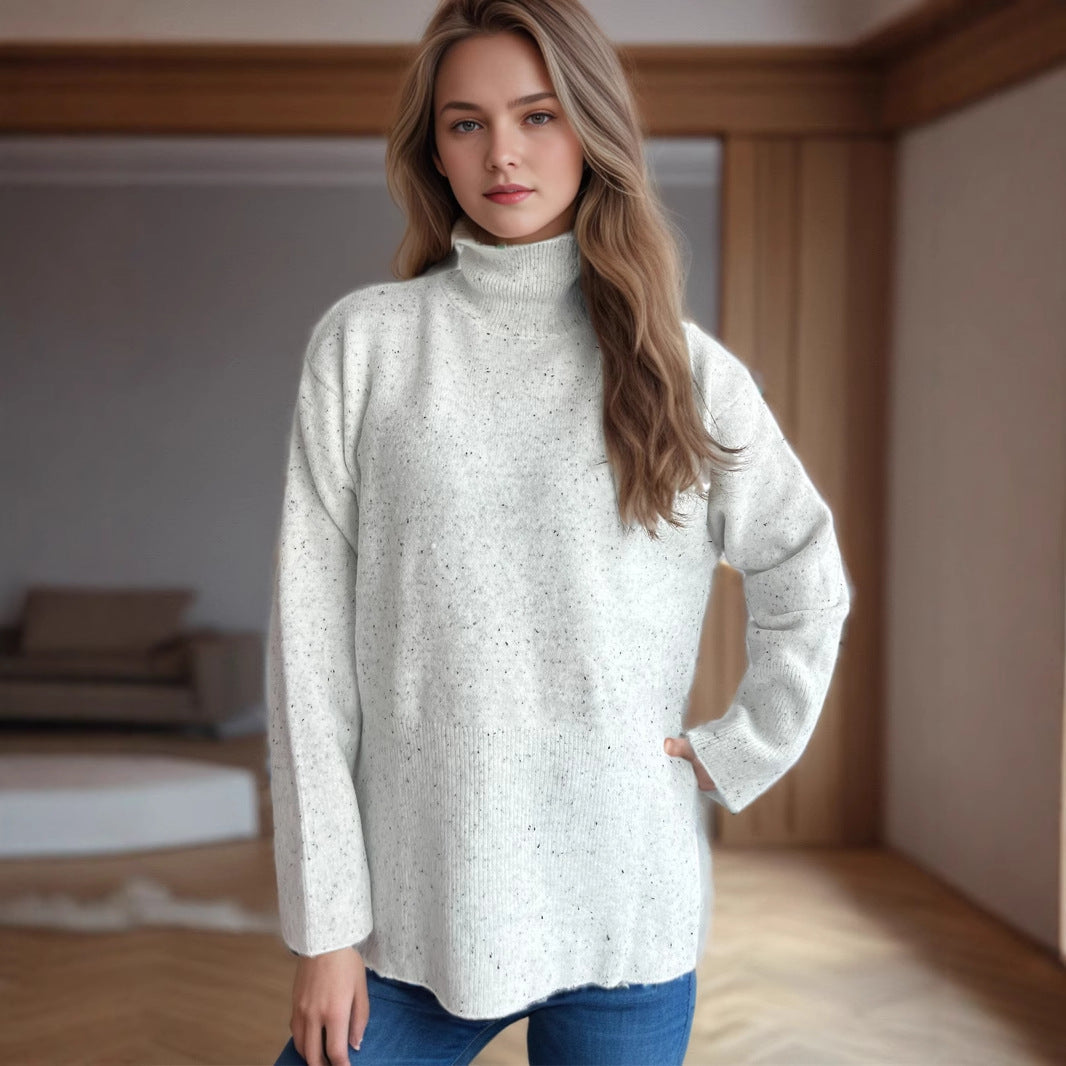 Damen Pullover mit hohem Kragen und asymmetrischem Saum R&B