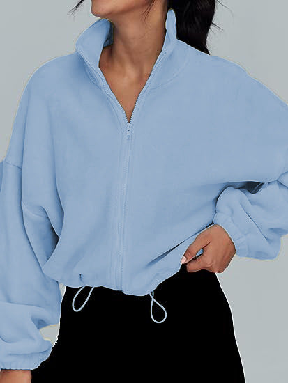 Damen Oversized Sweatjacke mit halbem Reißverschluss und Kordelzug R&B