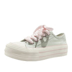 Damen Plattform Sneakers mit hochwertigem Canvas-Obermaterial und elastischen Schnürsenkeln