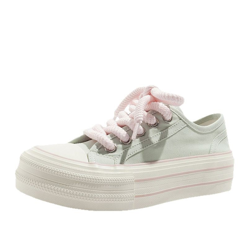 Damen Plattform Sneakers mit hochwertigem Canvas-Obermaterial und elastischen Schnürsenkeln