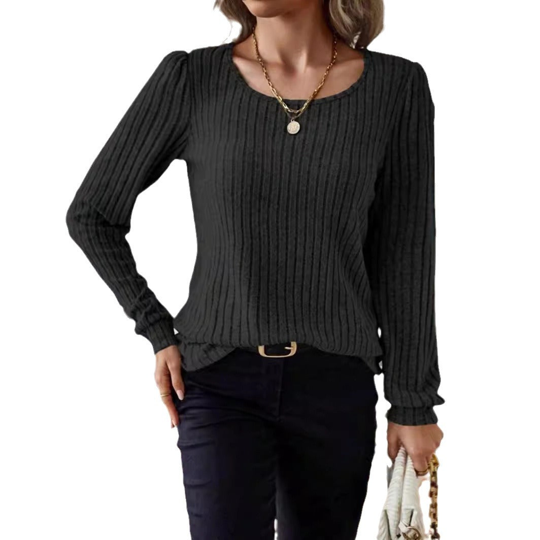 Damen Gestreifter Pullover mit Puffärmeln R&B
