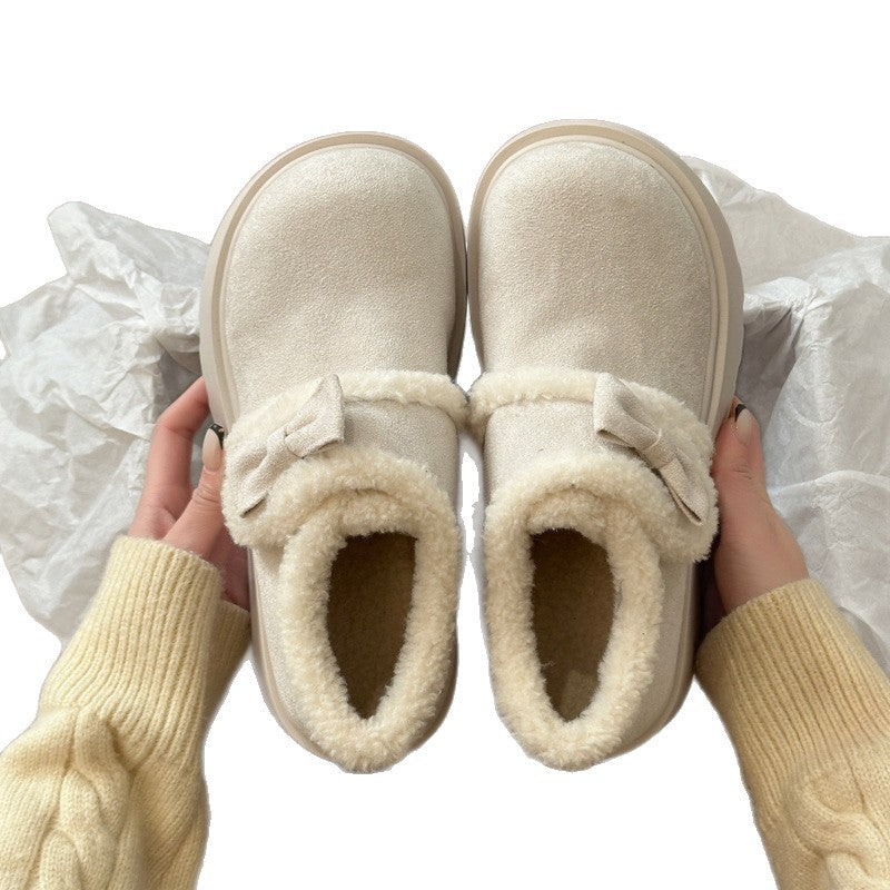 Damen komfortable Clogs mit flauschigem Innenfutter und dekorativer Schleife R&B
