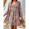 Damen lässiges Freizeitkleid mit lockerer Passform und buntem Blumendesign R&B