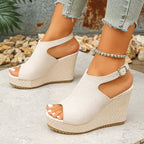 Damen Wedge-Pantoletten mit offenem Zehenbereich und modischem Riemendesign R&B