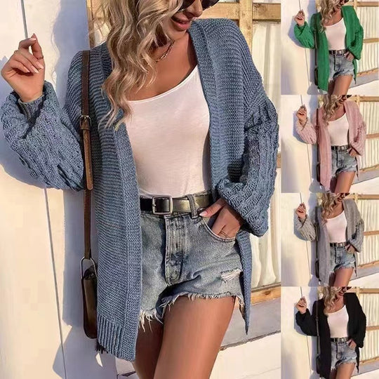 Damen Grobstrick Cardigan mit tiefen, strukturierten Ärmeln R&B