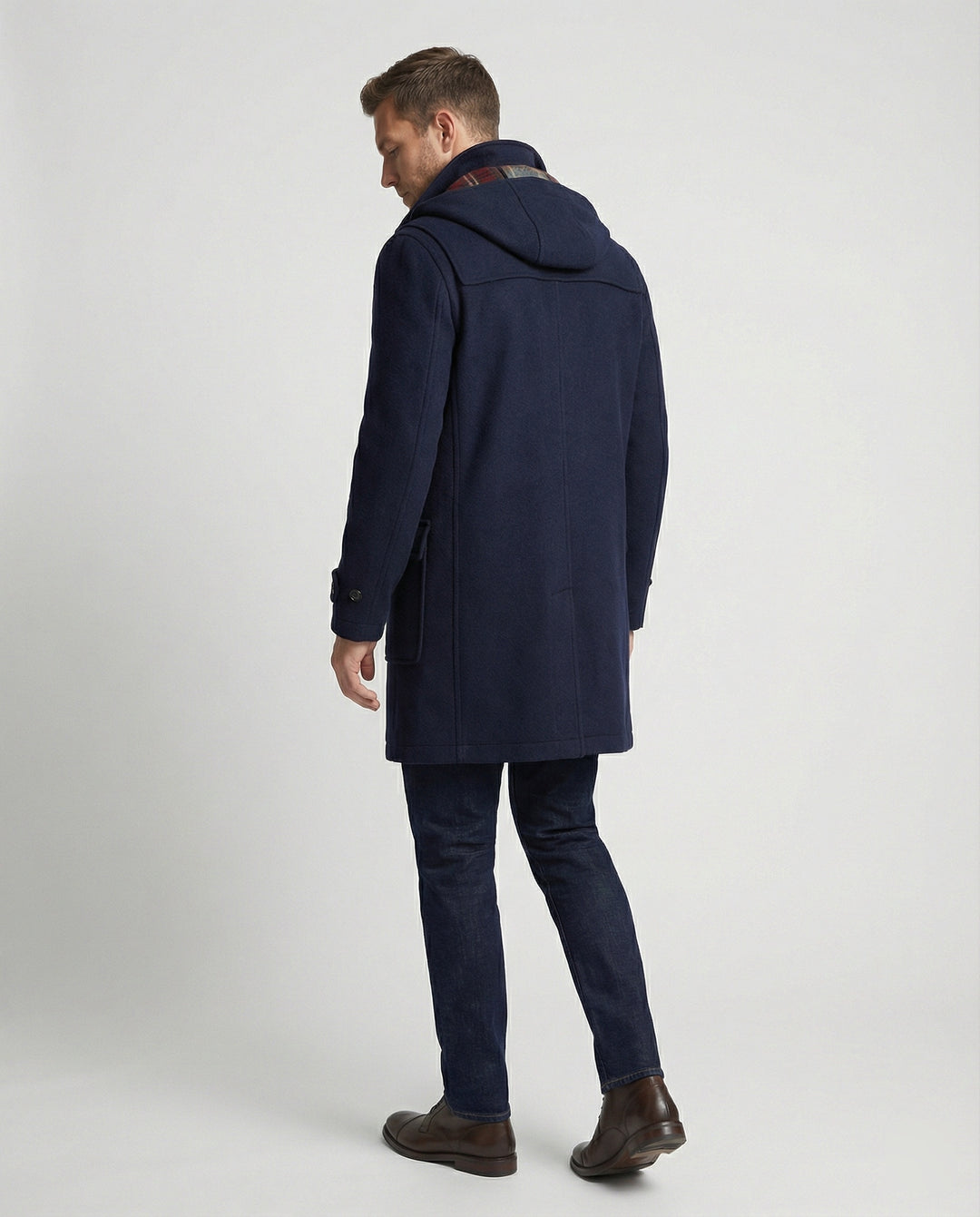 Herren stilvoller Dufflecoat aus hochwertiger Wolle mit Kapuze und praktischen Knöpfen R&B