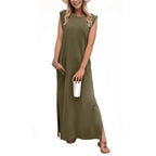 Damen Maxikleid mit modernen Schulterdetails und fließendem Schnitt R&B