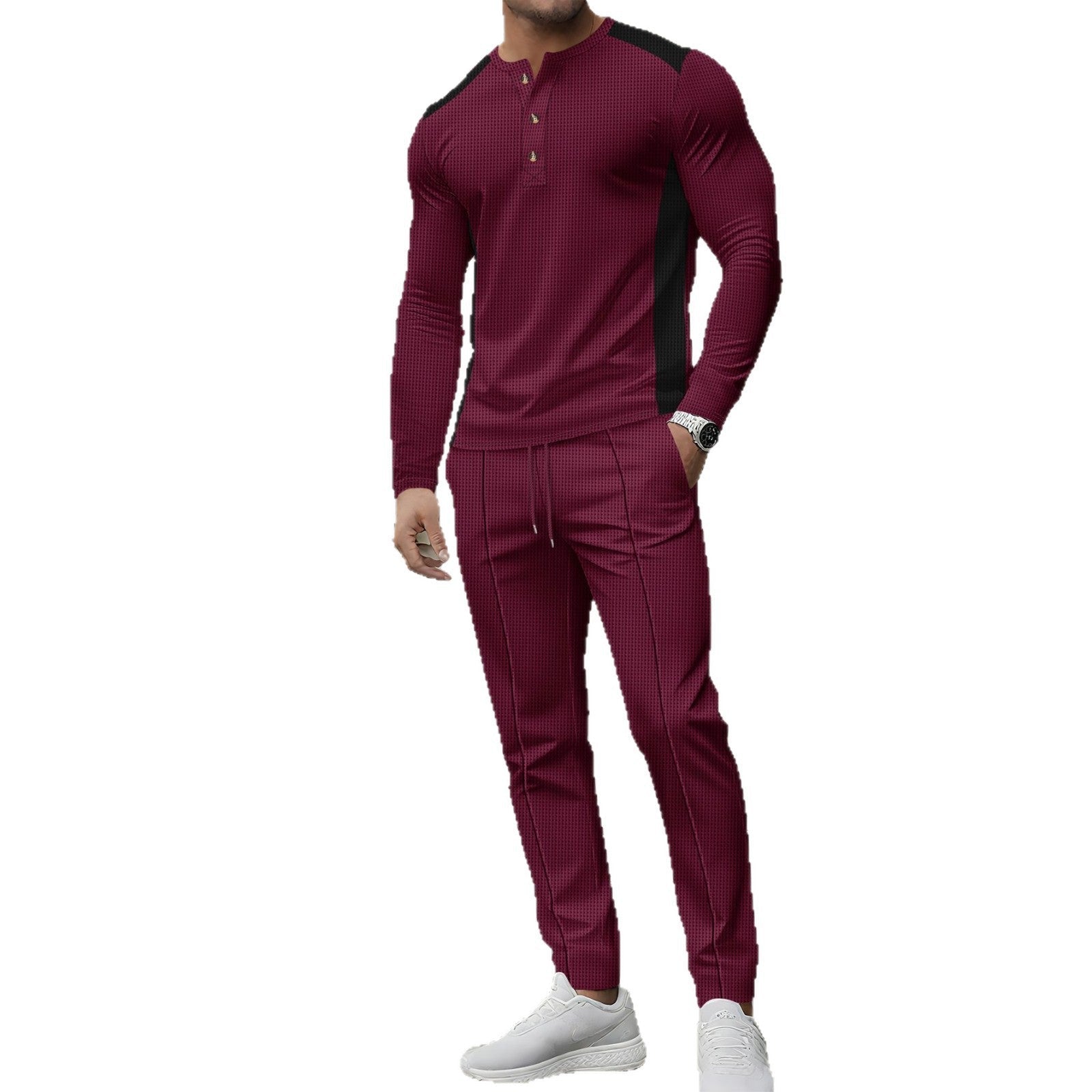 Herren modisches Freizeit-Set mit strukturiertem Langarmshirt und passenden Jogginghosen R&B