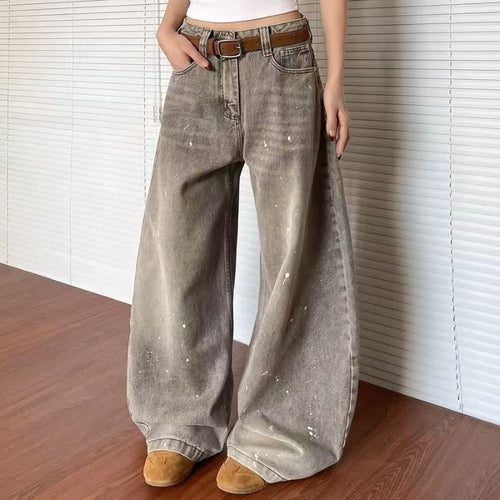 Damen weite Jeanshose im Vintage-Stil mit lässigem Schnitt und kreativen Farbdetails R&B