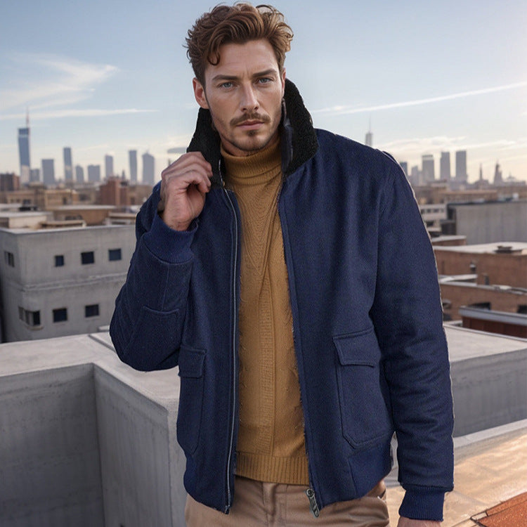 Herren warme Fleecejacke mit Stehkragen und praktischen Taschen R&B