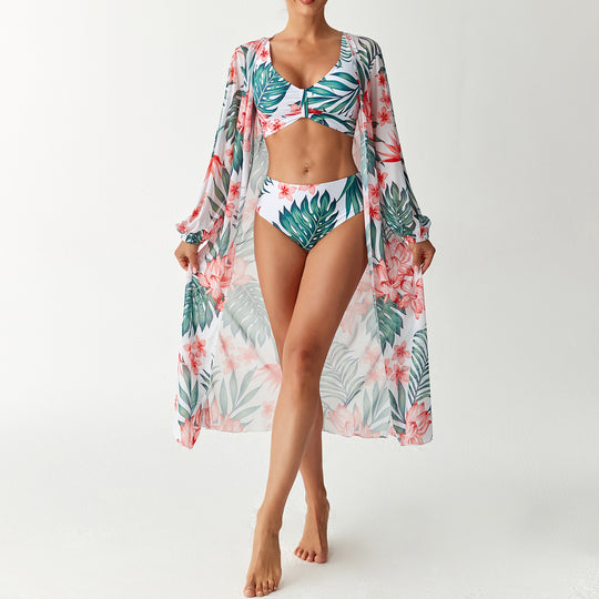 Damen Bikini-Set mit floralem Design und transparentem Cover-Up R&B