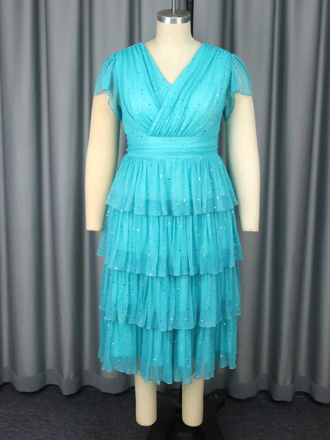 Damen Festliches Kleid mit schimmernden Rüschenschichten R&B