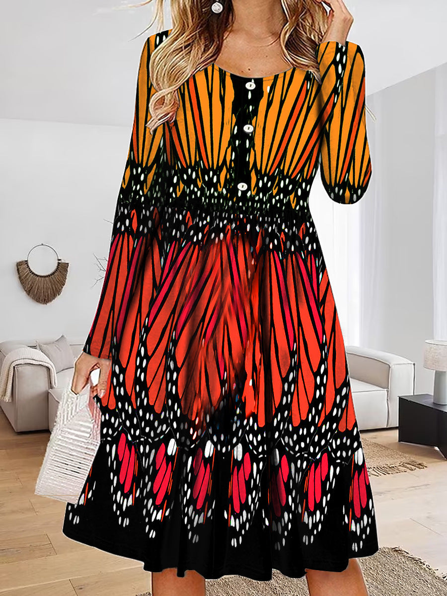 Damen Maxikleid mit einzigartigem Schmetterlingsdesign und Knopfdetails R&B