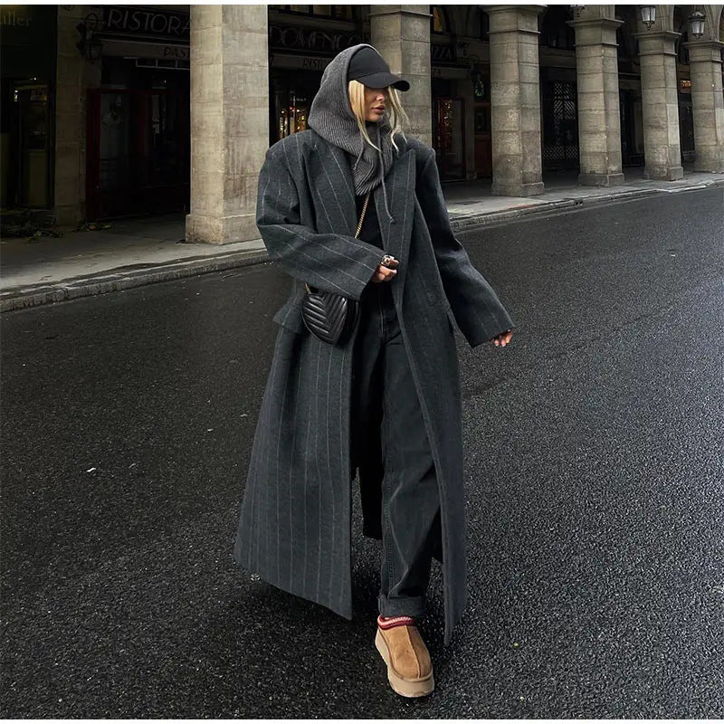 Damen Oversized Mantel mit Nadelstreifen R&B