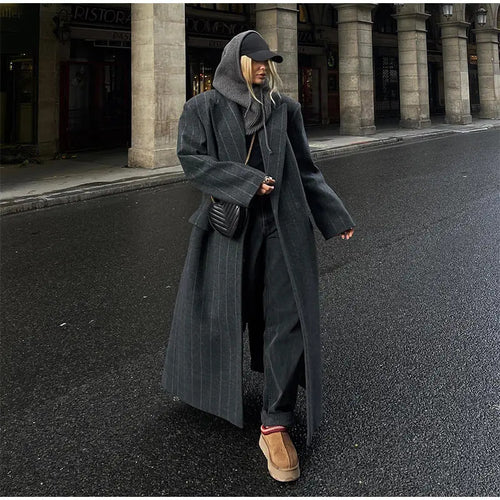 Damen Oversized Mantel mit Nadelstreifen R&B