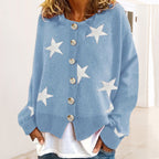 Damen modische Strickjacke mit Sternenmuster und Knopfdetails R&B