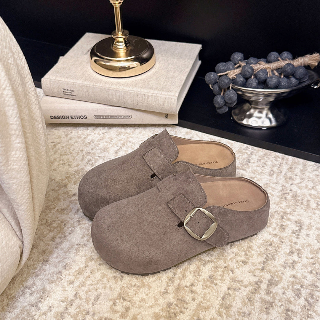 Damen Clogs aus hochwertigem Wildleder mit eleganter Schnalle R&B