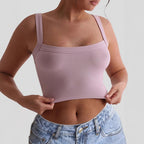 Damen Crop-Top mit quadratischem Ausschnitt und elastischem Material R&B