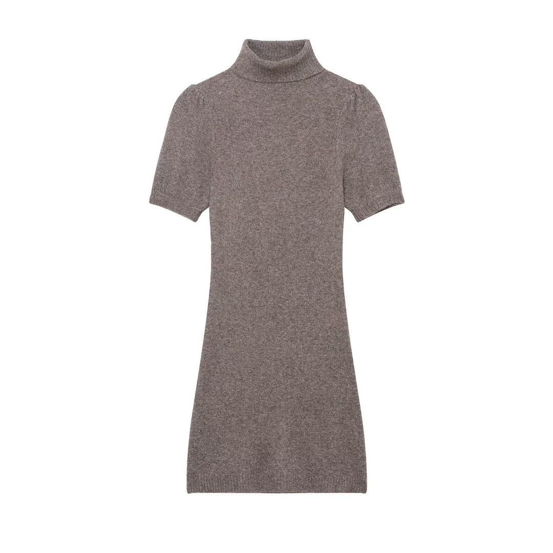 Damen Strickkleid mit kurzem Arm und hochgeschlossenem Kragen R&B
