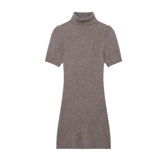 Damen Strickkleid mit kurzem Arm und hochgeschlossenem Kragen R&B