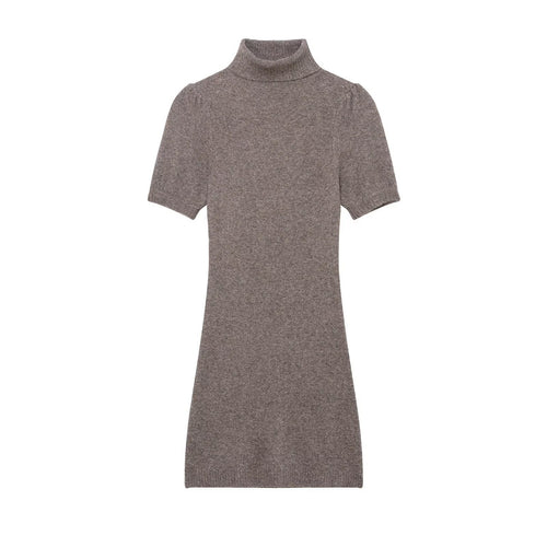 Damen Strickkleid mit kurzem Arm und hochgeschlossenem Kragen R&B