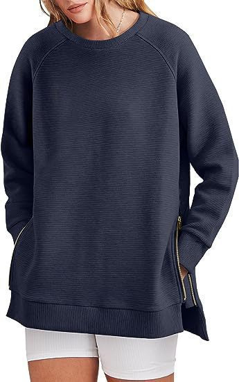 Damen lässiger Sweatshirt mit Seitentaschen und Reißverschluss R&B