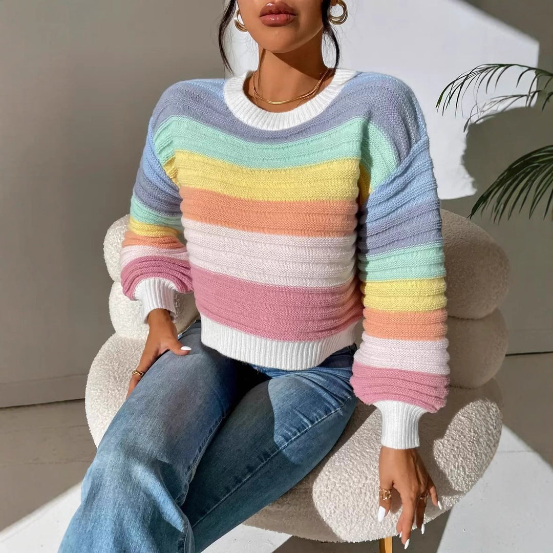 Damen Modischer Strickpullover mit Volumenärmel und Randdetails R&B