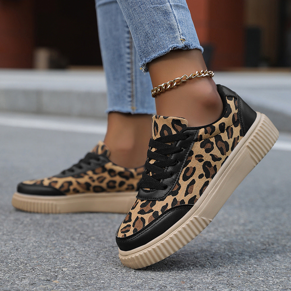 Damen Trendige Sneaker mit Tierdruck und bequemer Sohle