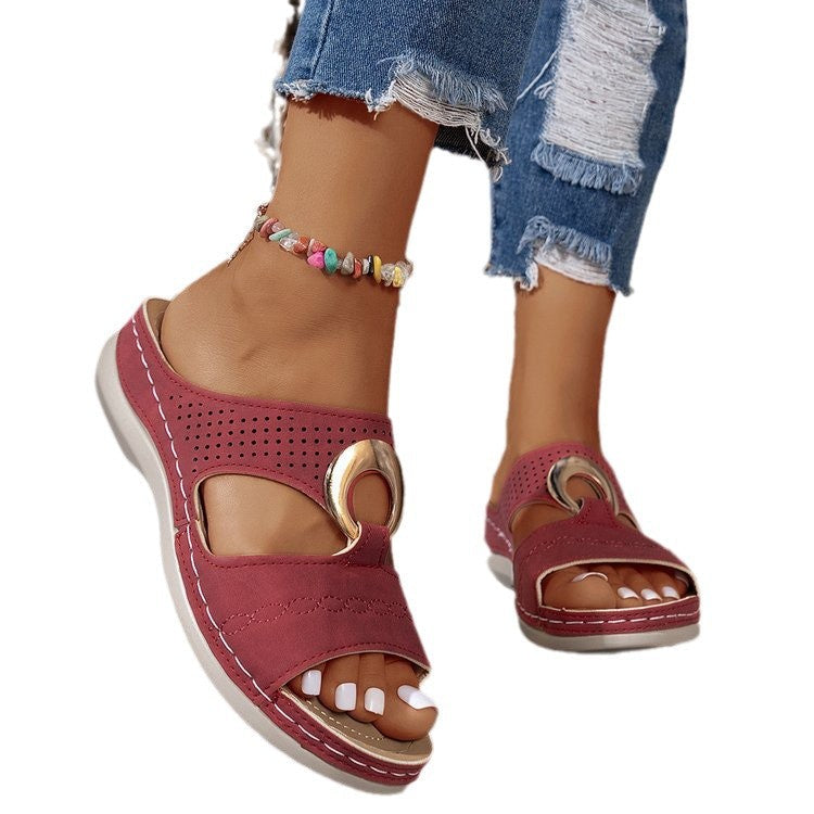 Damen Komfortable Clogs mit modischen Perforationen und geschmücktem Riemen R&B