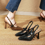 Damen Slingback Pumps mit eleganter Lack- und Velours-Kombination