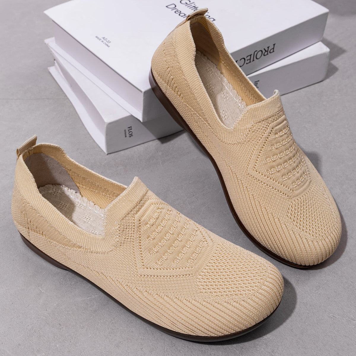 Damen nan gestrickter Komfort-Slip-On Halbschuh mit sockenähnlichem Schaft, gepolstertem Memory-Fußbett und flexibler Leichtlaufsohle R&B