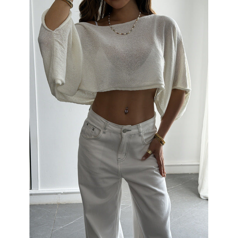 Damen Flockiges Crop-Top mit asymmetrischem Design und tiefem Ausschnitt R&B