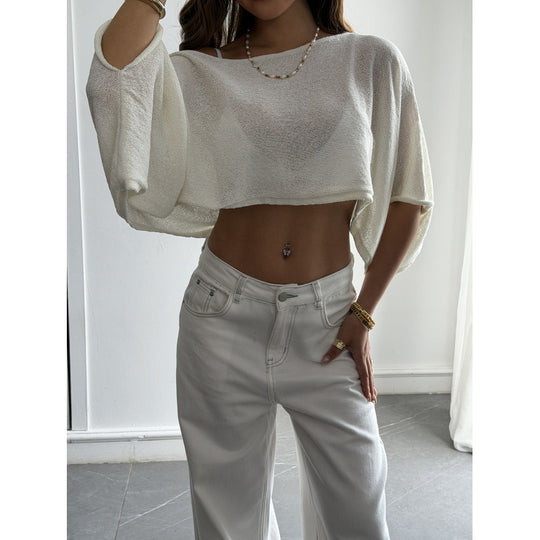 Damen Flockiges Crop-Top mit asymmetrischem Design und tiefem Ausschnitt R&B