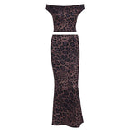 Damen Elegantes Maxikleid mit schulterfreiem Design und Leopardenmuster R&B