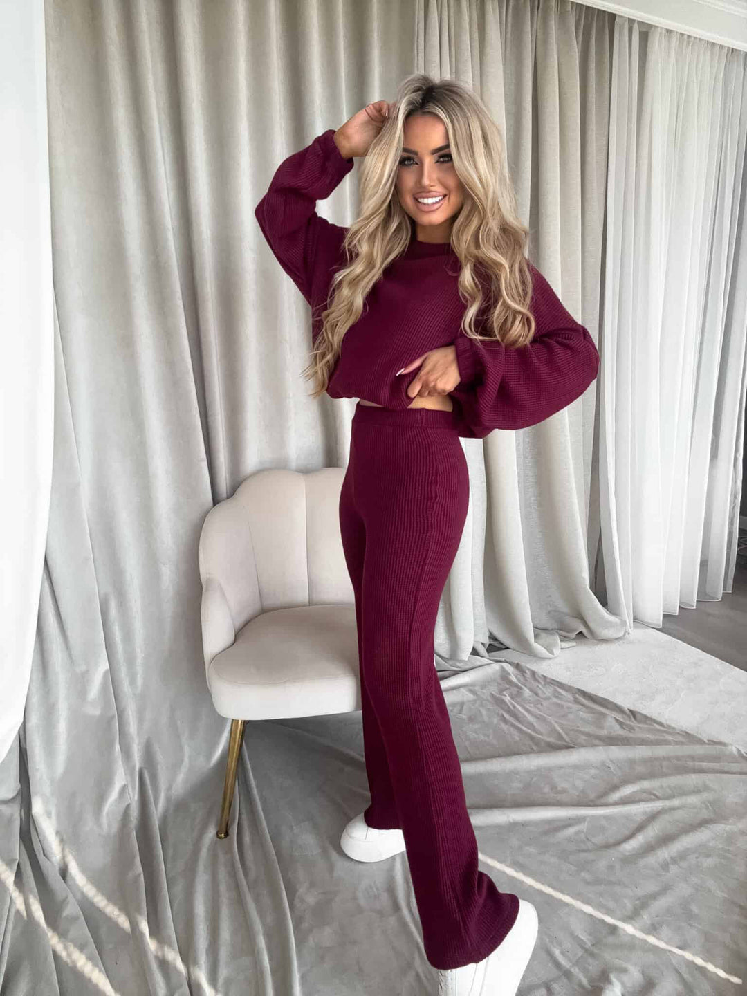 Damen Strickanzug mit lässigem Oversized-Schnitt und weiten Beinen R&B