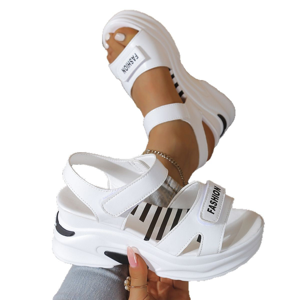 Damen modische Wedge-Sandalen mit elastischem Riemendesign und komfortabler Dämpfung R&B