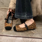 Damen Ballerina mit elegantem Leopardenmuster und modischem Schnallenverschluss