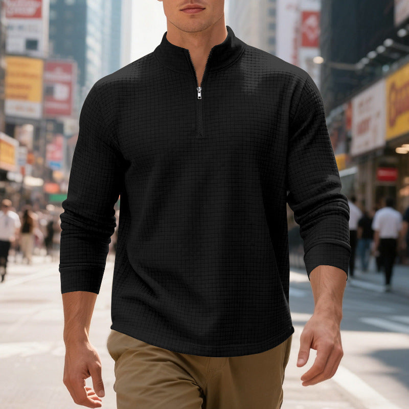 Herren sportlicher Pullover mit Halbreißverschluss und strukturierter Oberfläche R&B