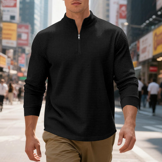 Herren sportlicher Pullover mit Halbreißverschluss und strukturierter Oberfläche R&B