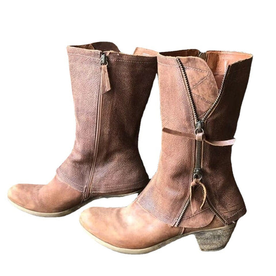 Damen lässige Stiefel mit doppeltem Reißverschluss und modischem Design R&B