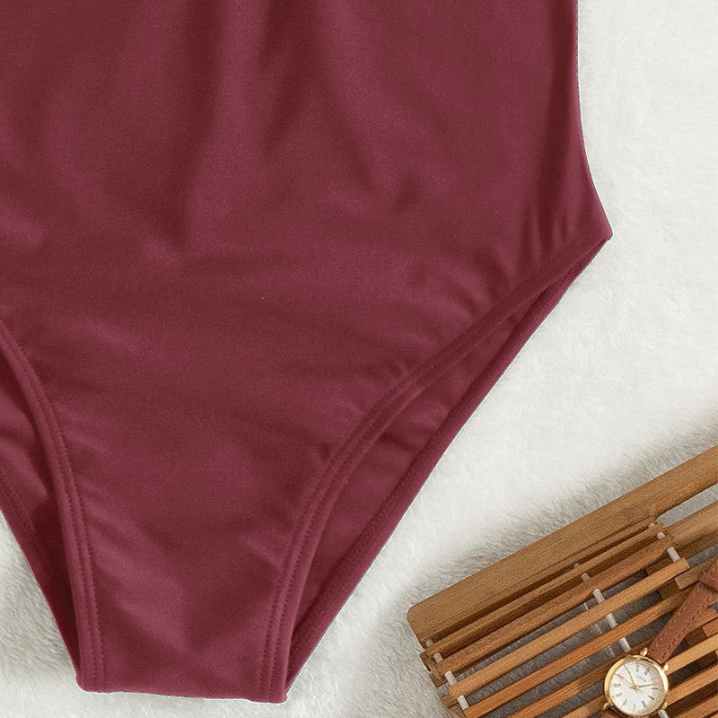 Damen Einteiler Badeanzug mit eleganten Trägern und sculpturalem V-Ausschnitt R&B
