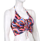 Damen Crop-Bikini-Oberteil mit Kordelzug und farbenfrohem Design R&B