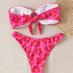 Damen Bandeau-Bikini-Set mit verziertem Knoten und floralem Muster R&B