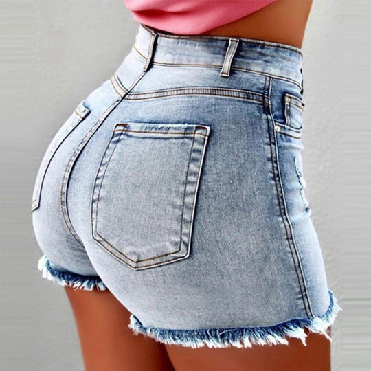 Damen High-Waist Denim-Shorts mit fransigem Saum R&B