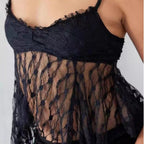 Damen Spitzentop mit transparenten Details und feinen Trägern R&B