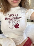 Damen T-Shirt mit kreativem Obstmuster und modernem Schriftzug R&B